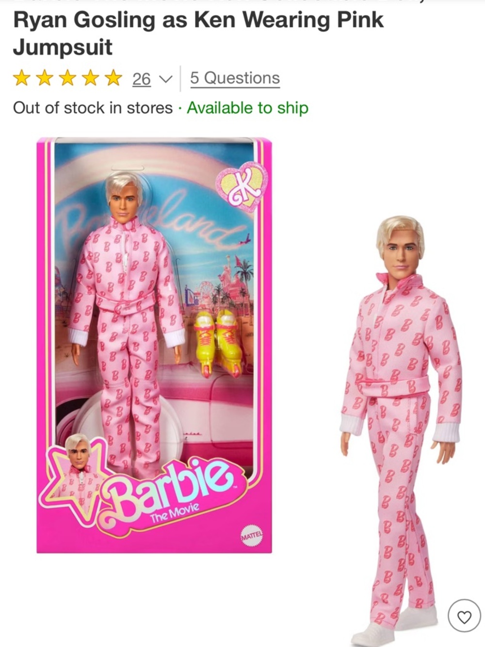 The Barbie Movie Ken Doll- Ryan Gosling